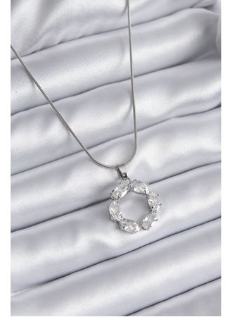 316L Çelik Gümüş Renk Zirkon Taşlı Kadın Kolye