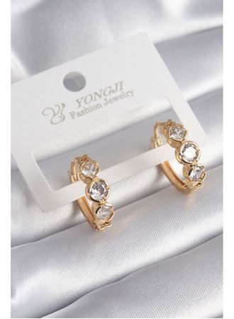 Pirinç Gold Renk Zirkon Taşı Kalp Detay Kadın Küpe