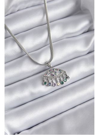 316L Çelik Gümüş Renk İtalyan Zincir Zirkon Taşlı Göz Figür Kadın Kolye