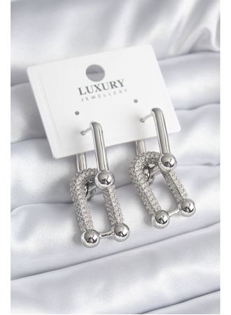 Pirinç Gümüş Renk Zirkon Taşlı Model VIP Seri Kadın Küpe