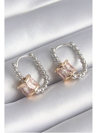 Pirinç Gümüş Renk Top Model Gold Renk Zirkon Taşlı Kadın Küpe