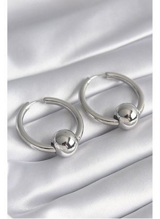 Pirinç Gümüş Renk Halka Top Model Kadın Küpe