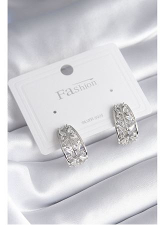 Pirinç Gümüş Renk Zirkon Taşlı Kadın Küpe