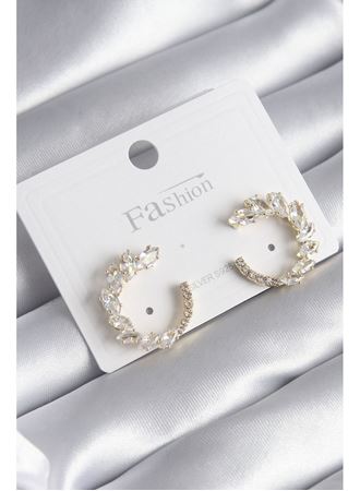 Pirinç Gold Renk Zirkon Taşlı Kadın Küpe