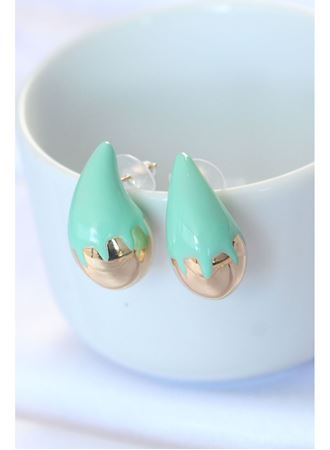 Minimal Turkuaz Mineli Çift Renk Damla Küpe