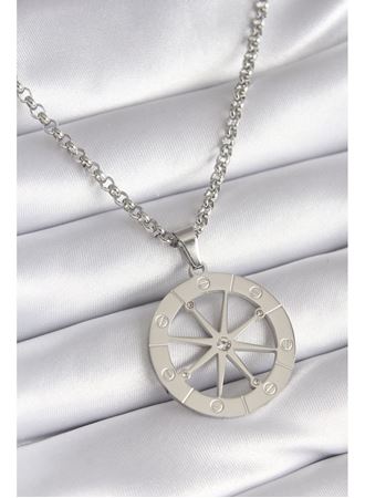 316L Çelik Gümüş Renk Zirkon Taşlı Rüya Kapanı Model İşeme Detay Kadın Kolye