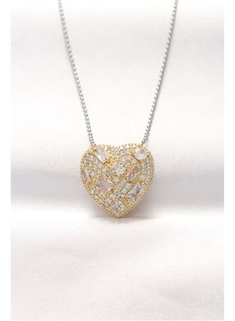 316L Çelik Çift Renk Zirkon Taşlı Kalp Kolye