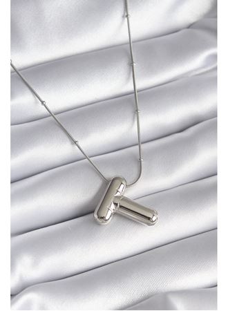 316L Çelik Gümüş Renk Bubble "T" Harf Model Kadın Kolye
