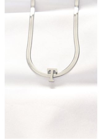 316L Çelik T Harfli Silver Renk İtalyan Zincirli Kolye