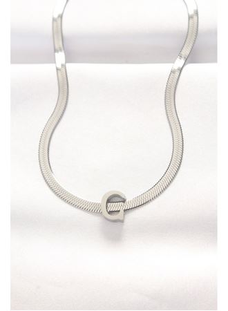 316L Çelik C Harfli Silver Renk İtalyan Zincirli Kolye