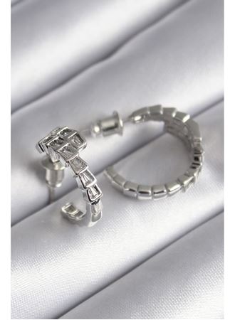 Pirinç Gümüş Renk Zirkon Taşlı Yılan Model Kadın Küpe