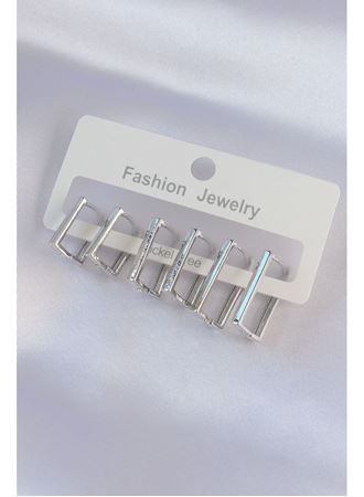 Pirinç Gümüş Renk Dikdörtgen Model Küpe Seti