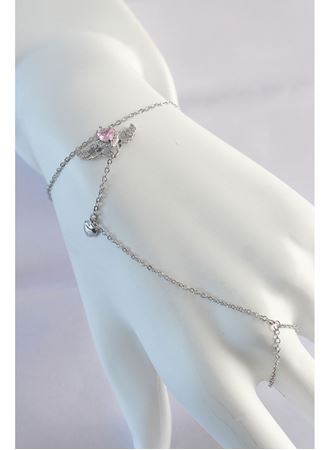 316L Çelik Gümüş Renk Pembe Zirkon Taşlı Kanatlı Kalp Model Şahmeran