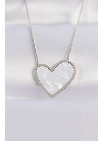 316L Çelik Zincir Gümüş Renk Mermer Desenli Kalp Kolye
