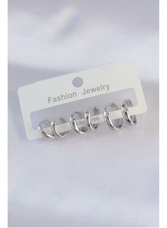 Pirinç Gümüş Renk Oval Bombeli Küpe Seti