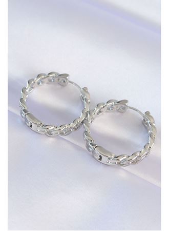 Pirinç Gümüş Renk Zincir Model Halka Küpe