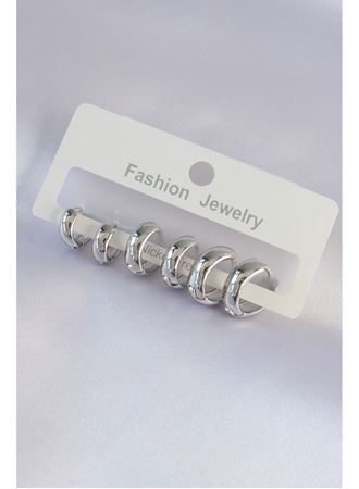 Pirinç Gümüş Renk Oval Bombeli Küpe Seti