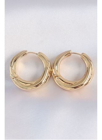 Pirinç Gold Renk Asimetrik Kıvrım Küpe