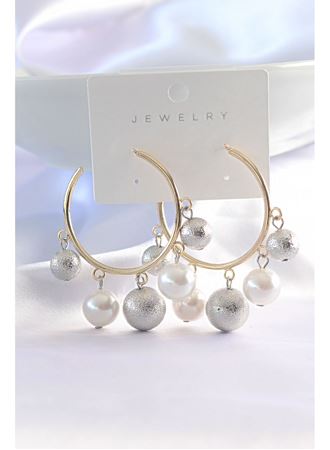 Pirinç Gümüş Renk Topçuk Model Gold Renk Halka Küpe