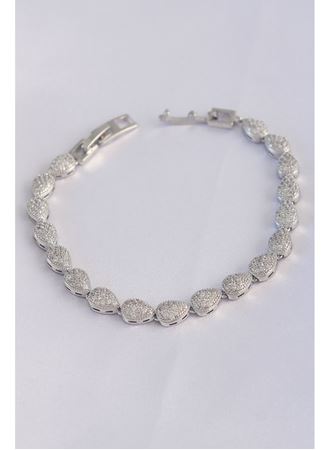 Vip Seri Pirinç Zirkon Taşlı Gümüş Renk Damla Model Bileklik