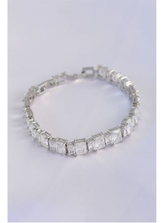 Vip Seri Pirinç Zirkon Taşlı Gümüş Renk Baget Su Yolu Model Bileklik