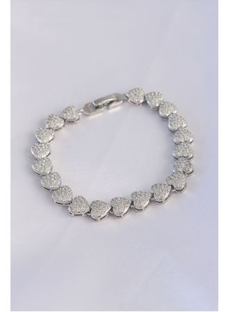 Vip Seri Pirinç Zirkon Taşlı Gümüş Renk Kalp Model Bileklik