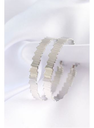 Pirinç Gümüş Renk Tırtıklı Halka Küpe