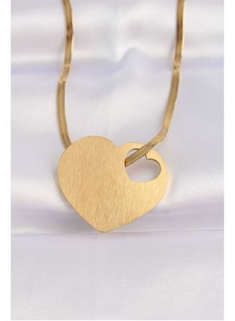 316L Çelik İtalyan Zincir Altın Renk Düz Plaka Kalp Kolye