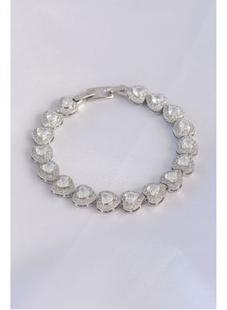 Vip Seri Pirinç Zirkon Taşlı Gümüş Renk Kalp Model Bileklik