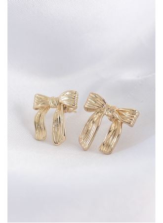 Pirinç Gold Renk Çizgi Detay Fiyonk Küpe