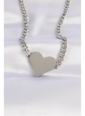 316L Çelik Zincir Gümüş Renk Düz Plaka Kalp Kolye
