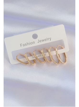 Pirinç Gold Renk İnce Oval Küpe Seti