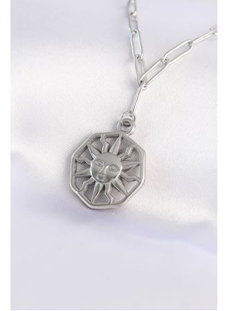 316L Çelik Zincir Gümüş Renk Güneş Kolye