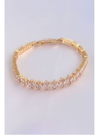 Vip Seri Pirinç Pembe Zirkon Taşlı Gold Renk Baget Model Bileklik