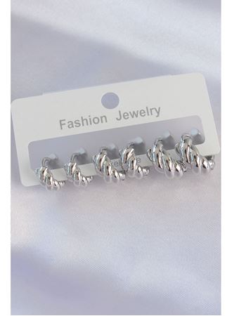 Pirinç Gümüş Renk Minimal Tırtıklı Küpe Seti