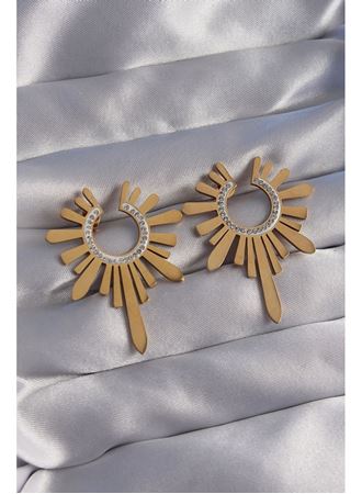 316L Çelik Gold Renk Zirkon Taşlı Güneş Figürlü Küpe