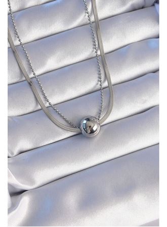 316L Çelik Çift Zincirli Gümüş Renk Topçuk İtalyan Model Kolye