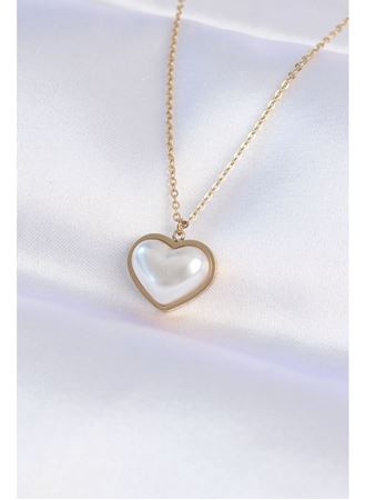 316L Çelik Zincir Gold Renk Beyaz Taşlı Bubble Kalp Kolye
