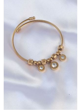 316L Çelik Gold Renk Zirkon Taşlı Model Charm Bileklik