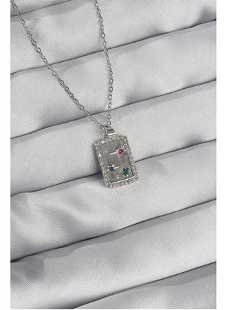 316L Çelik Zincir Gümüş Renk Renkli Zirkon Taşlı Vintage Kolye