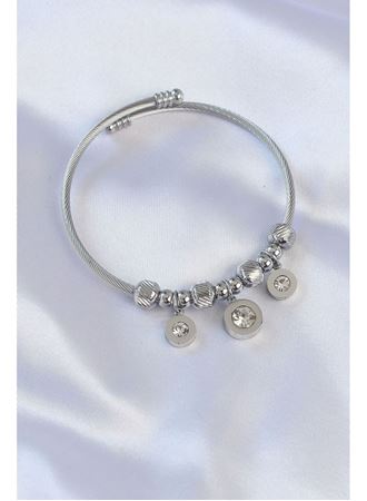 316L Çelik Gümüş Renk Zirkon Taşlı Model Charm Bileklik