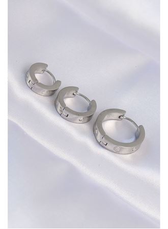 316L Çelik Gümüş Renk Zirkon Taşlı Model 3lü Halka Küpe