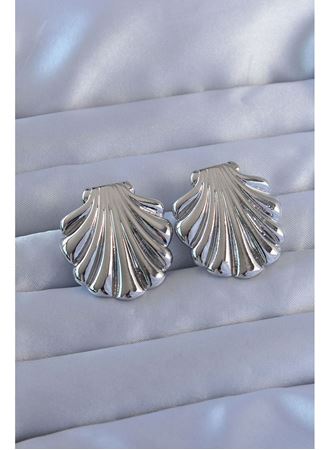 316L Çelik Gümüş Renk İstiridye Model Küpe