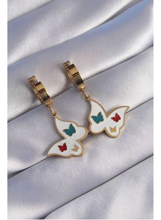 316L Çelik Gold Renk Renkli Mineli Kelebek Küpe