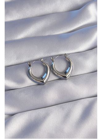 316L Çelik Gümüş Renk İçi Oval Tasarımlı Küpe