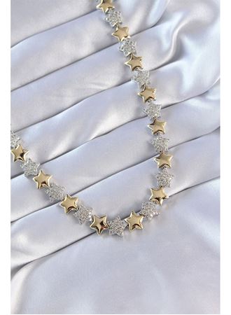 Vip Seri Pirinç Çift Renk Zirkon Taşlı Yıldız Tasarımlı Kolye