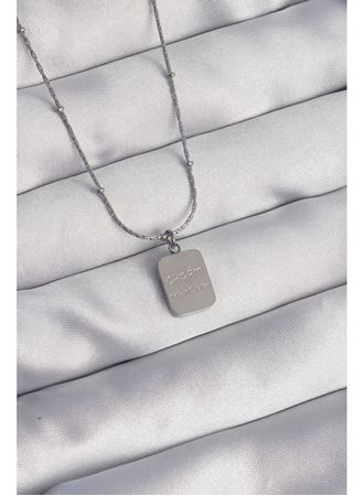 316L Çelik Gümüş Renk Kare Charm Model Kolye