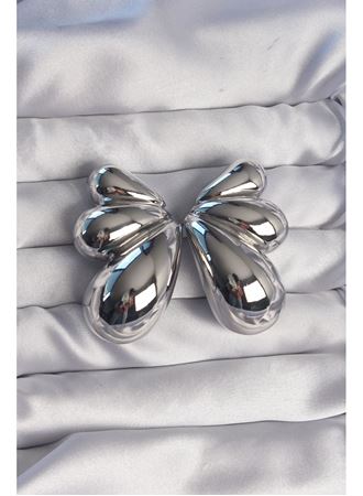 Pirinç Gümüş Renk İri Bombeli Kelebek Küpe