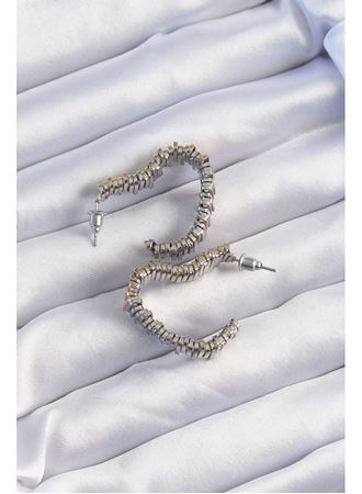 Pirinç Gold Gümüş Renkli Tırtıklı Kalp Küpe