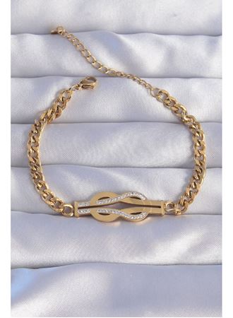 316L Çelik Gold Renk Zirkon Taşlı Kemer Tokası Model Zincir Bileklik